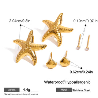 ステンレス304 低ニッケル 水に濡れても錆びにくい 18Kゴールドメッキ ピアス フープ シェル 貝殻 3点セット 【YJ01430】