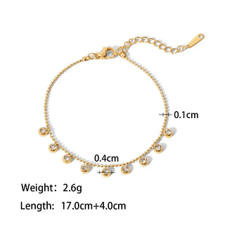 ステンレス304 低ニッケル 水に濡れても錆びにくい 18Kゴールドメッキ ブレスレット チェーン ジルコニア 【YJ03484】