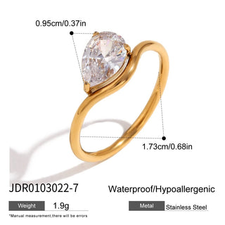ステンレス304 ニッケルフリー 水に濡れても錆びにくい 18Kゴールドメッキ リング ジルコニア 【YJ00460】