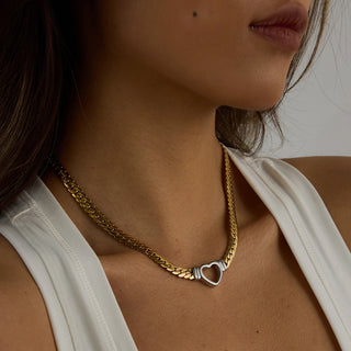 ステンレス304 ニッケルフリー 水に濡れても錆びにくい 18Kゴールドメッキ ネックレス スネークチェーン ハート 【YJ00081】