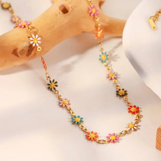 ステンレス304 低ニッケル 水に濡れても錆びにくい 18Kゴールドメッキ ネックレス  フラワー 花 【YJ01699】