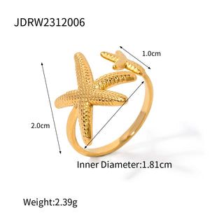 ステンレス304 低ニッケル 水に濡れても錆びにくい 18Kゴールドメッキ リング ヒトデ 【YJ03208】