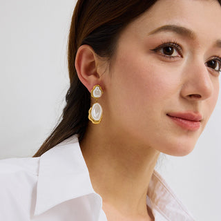 ステンレス304 低ニッケル 水に濡れても錆びにくい 18Kゴールドメッキ ピアス バロックパール 【YJ02448】