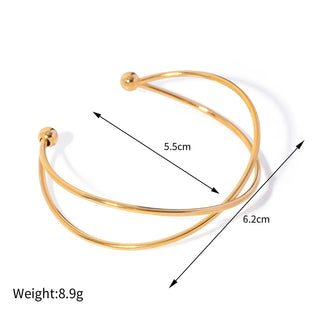 ステンレス304 低ニッケル 水に濡れても錆びにくい 18Kゴールドメッキ ブレスレット バングル ウェーブ 【YJ02206】
