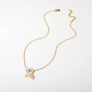 ステンレス304 低ニッケル 水に濡れても錆びにくい 18Kゴールドメッキ ネックレス チェーン シェル マーメイド パール 【YJ01602】