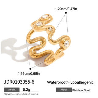 ステンレス304 ニッケルフリー 水に濡れても錆びにくい リング ジルコニア ウェーブ 【YJ00691】