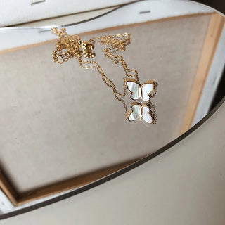 ステンレス304 低ニッケル 水に濡れても錆びにくい 18Kゴールドメッキ ネックレス シェル 蝶々 バタフライ  【YJ01908】