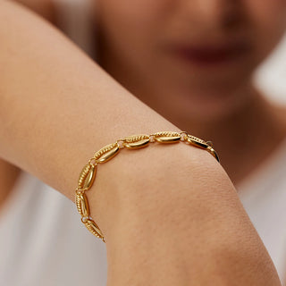 ステンレス304 低ニッケル 水に濡れても錆びにくい 18Kゴールドメッキ ブレスレット シェル 貝殻 【YJ02662】