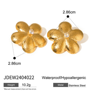ステンレス304 低ニッケル 水に濡れても錆びにくい 18Kゴールドメッキ ピアス チャンキー フラワー 花 【YJ02115】