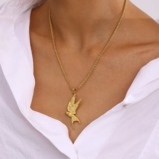 ステンレス304 低ニッケル 水に濡れても錆びにくい 18Kゴールドメッキ ネックレス チェーン バード 鳥 【YJ03076】
