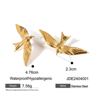 ステンレス304 低ニッケル 水に濡れても錆びにくい 18Kゴールドメッキ ピアス 鳥 バード【YJ03370】