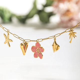 ステンレス304 ニッケルフリー 水に濡れても錆びにくい チャーム ネックレス ハート ヒトデ フラワー 花 アンモナイト 【YJ00394】