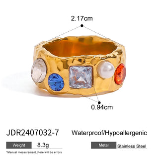 ステンレス304 低ニッケル 水に濡れても錆びにくい 18Kゴールドメッキ リング パール ジルコニア 【YJ03320】