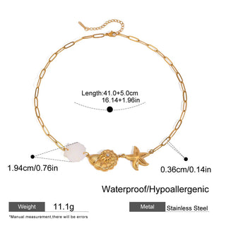 ステンレス304 低ニッケル 水に濡れても錆びにくい 18Kゴールドメッキ ネックレス アンモナイト シェル 貝殻 ヒトデ【YJ02978】