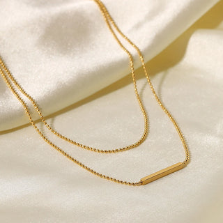 ステンレス304 低ニッケル 水に濡れても錆びにくい 18Kゴールドメッキ ネックレス 2連 チェーン 【YJ03464】