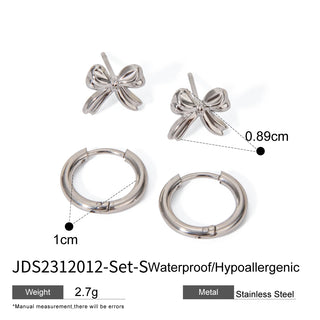 ステンレス304 低ニッケル 水に濡れても錆びにくい 18Kゴールドメッキ ピアス フープ リボン 2点セット【YJ01927】