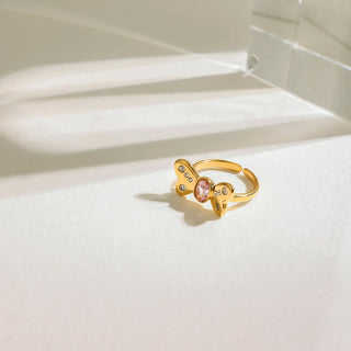 ステンレス304 ニッケルフリー 水に濡れても錆びにくい 18Kゴールドメッキ リング 蝶々 バタフライ ジルコニア 【YJ00919】