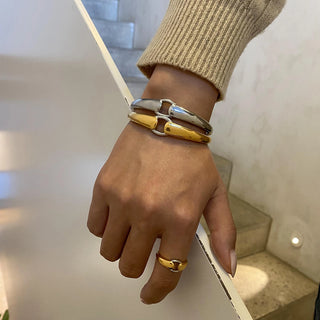 ステンレス304 ニッケルフリー 水に濡れても錆びにくい 18Kゴールドメッキ ブレスレット バングル【YJ00072】