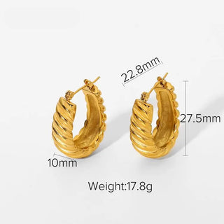 ステンレス304 低ニッケル 水に濡れても錆びにくい 18Kゴールドメッキ ピアス フープ ツイスト 【YJ01677】