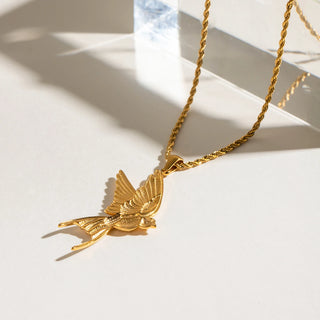ステンレス304 低ニッケル 水に濡れても錆びにくい 18Kゴールドメッキ ネックレス チェーン バード 鳥 【YJ03076】