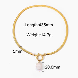 ステンレス304 低ニッケル 水に濡れても錆びにくい 18Kゴールドメッキ ネックレス スネークチェーン バロックパール 【YJ01583】
