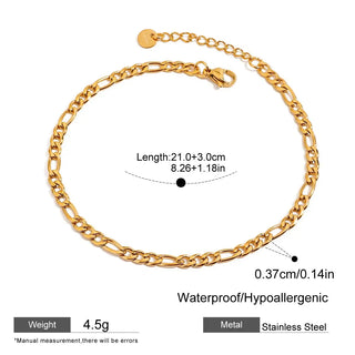 ステンレス304 低ニッケル 水に濡れても錆びにくい 18Kゴールドメッキ アンクレット チェーン 【YJ02477】