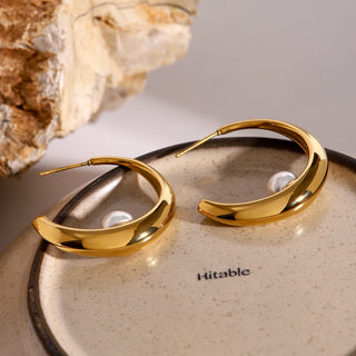 ステンレス304 低ニッケル 水に濡れても錆びにくい 18Kゴールドメッキ ピアス チャンキー フープ パール【YJ03224】