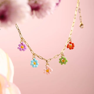 ステンレス304 ニッケルフリー 水に濡れても錆びにくい 18Kゴールドメッキ チャーム ネックレス フラワー 花 ビーズ【YJ00428】