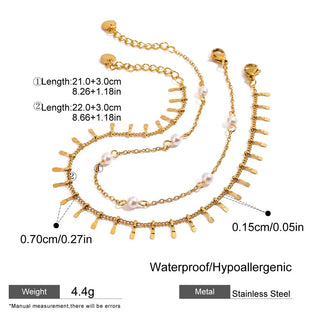 ステンレス304 ニッケルフリー 水に濡れても錆びにくい チェーン アンクレット パール 2個セット【YJ00859】