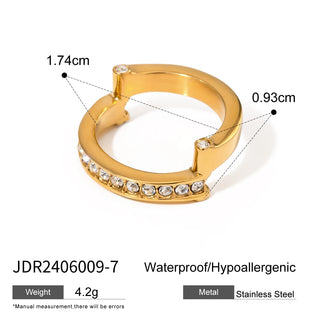 ステンレス304 低ニッケル 水に濡れても錆びにくい 18Kゴールドメッキ リング ジルコニア 【YJ03697】