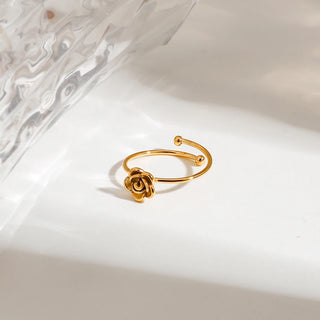 ステンレス304 低ニッケル 水に濡れても錆びにくい 18Kゴールドメッキ リング 花 フラワー 薔薇 ローズ【YJ02705】