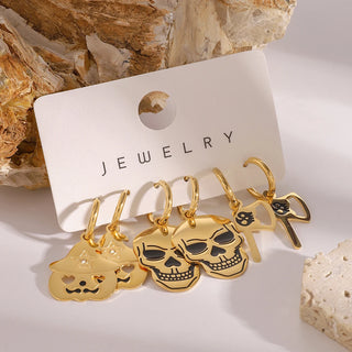 ステンレス304 低ニッケル 水に濡れても錆びにくい 18Kゴールドメッキ ピアス ハロウィン 3点セット【YJ03312】