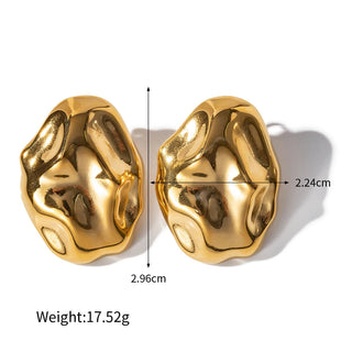 ステンレス304 低ニッケル 水に濡れても錆びにくい 18Kゴールドメッキ ピアス チャンキー  オーバル【YJ01553】