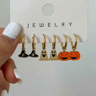 ステンレス304 低ニッケル 水に濡れても錆びにくい 18Kゴールドメッキ ピアス ハロウィン 3点セット【YJ01803】