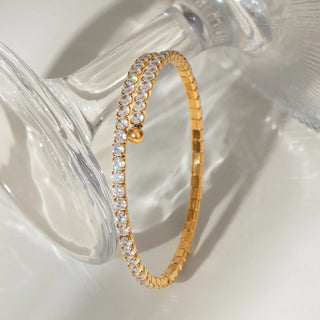 ステンレス304 ニッケルフリー 水に濡れても錆びにくい 18Kゴールドメッキ ブレスレット バングル ジルコニア【YJ00731】