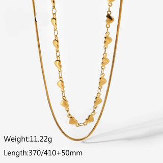 ステンレス304 低ニッケル 水に濡れても錆びにくい 18Kゴールドメッキ ネックレス 2連 チェーン ハート【YJ01889】