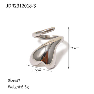 ステンレス304 低ニッケル 水に濡れても錆びにくい 18Kゴールドメッキ リング チャンキー ハート 【YJ02527】