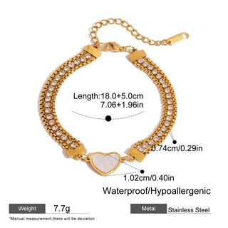 ステンレス304 低ニッケル 水に濡れても錆びにくい 18Kゴールドメッキ ブレスレット チェーン シェル ハート 【YJ01105】