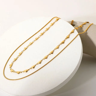 ステンレス304 低ニッケル 水に濡れても錆びにくい 18Kゴールドメッキ ネックレス 2連 チェーン ハート【YJ01889】