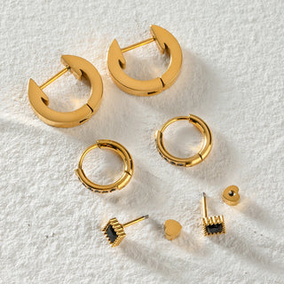 ステンレス304 低ニッケル 水に濡れても錆びにくい 18Kゴールドメッキ ピアス クリスタル 3点セット【YJ02672】