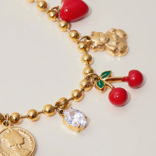 ステンレス304 低ニッケル 水に濡れても錆びにくい 18Kゴールドメッキ ネックレス  チャーム さくらんぼ チェリー 【YJ01614】