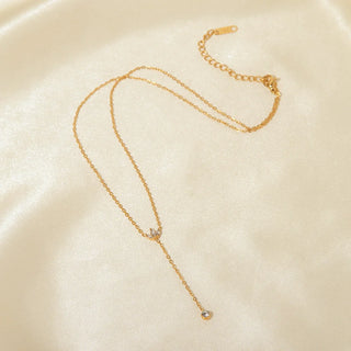 ステンレス304 低ニッケル 水に濡れても錆びにくい 18Kゴールドメッキ ネックレス  ジルコニア 【YJ02430】