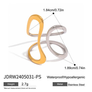 ステンレス304 ニッケルフリー 水に濡れても錆びにくい 18Kゴールドメッキ リング ウェーブ 【YJ00779】