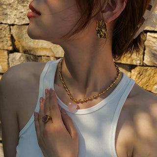 ステンレス304 低ニッケル 水に濡れても錆びにくい 18Kゴールドメッキ ネックレス チェーン ハート クリスタル ボールチェーン【YJ03286】