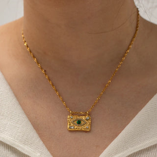 ステンレス304 低ニッケル 水に濡れても錆びにくい 18Kゴールドメッキ ネックレス 目 アイ ジルコニア 【YJ02806】