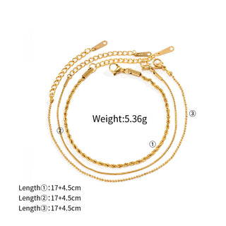 ステンレス304 低ニッケル 水に濡れても錆びにくい 18Kゴールドメッキ ブレスレット 3点セット 【YJ03539】