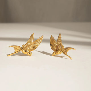 ステンレス304 低ニッケル 水に濡れても錆びにくい 18Kゴールドメッキ ピアス 鳥 バード【YJ03074】