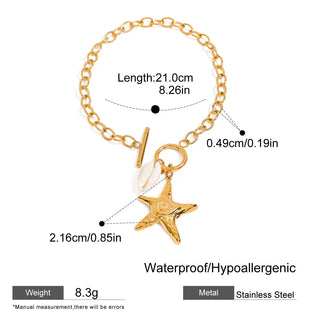 ステンレス304 低ニッケル 水に濡れても錆びにくい 18Kゴールドメッキ ブレスレット シェル 貝殻 ヒトデ 【YJ01573】