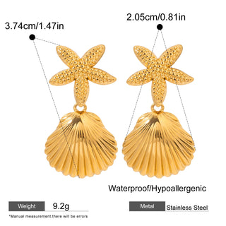 ステンレス304 低ニッケル 水に濡れても錆びにくい 18Kゴールドメッキ ピアス シェル 貝殻 ヒトデ 【YJ03114】