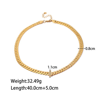 ステンレス304 低ニッケル 水に濡れても錆びにくい 18Kゴールドメッキ ネックレス キューバンチェーン ジルコニア 【YJ03440】